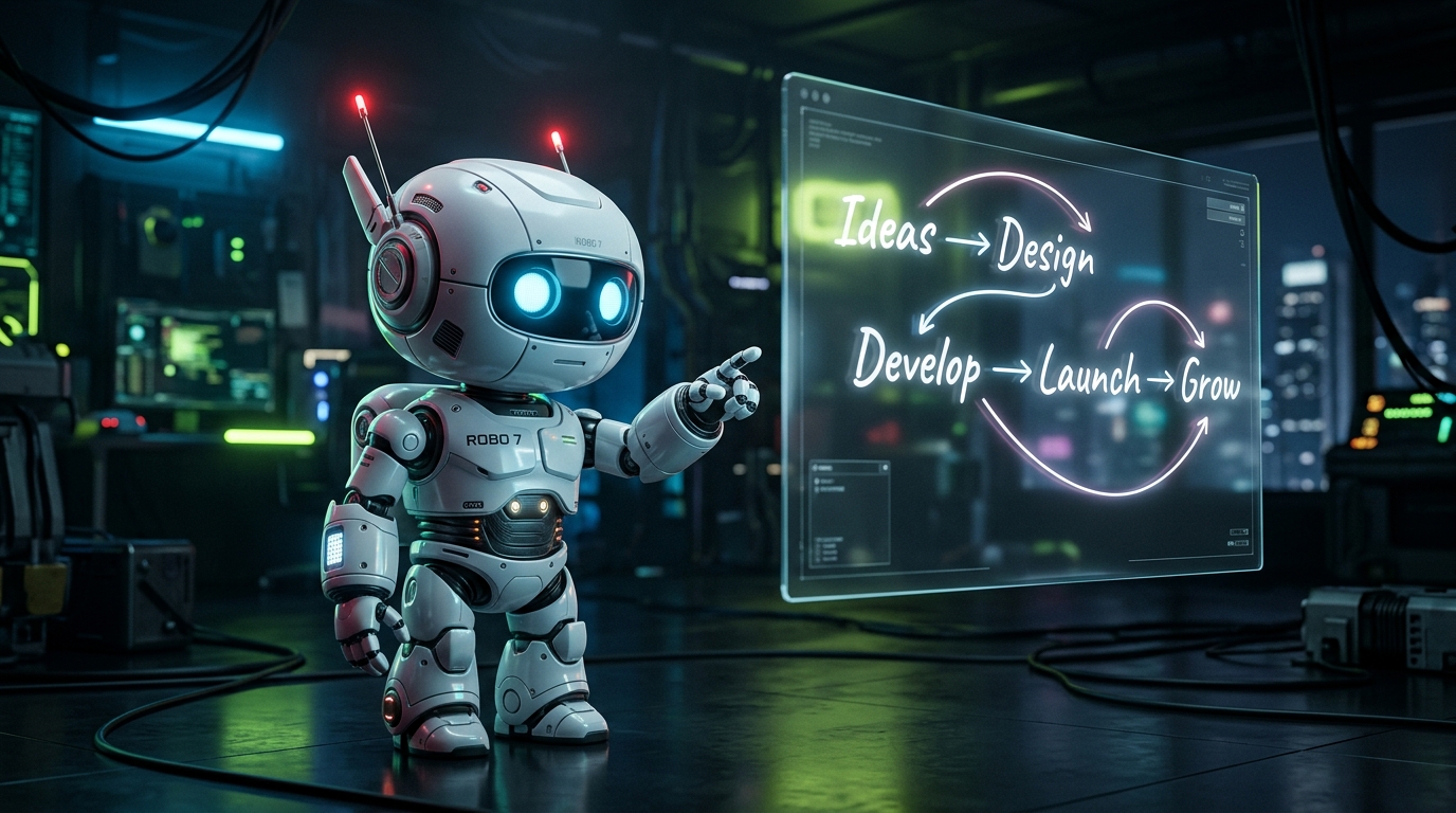 Robot with Glass HUD Process Screen